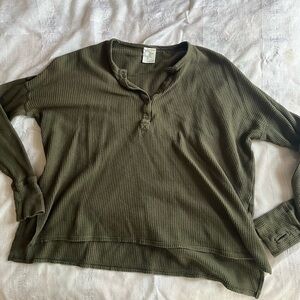 Aerie Olive Green Long Sleeve Henley Top